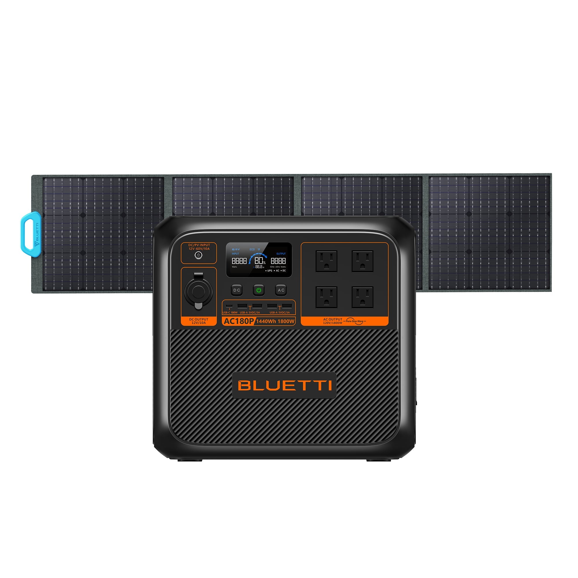 BLUETTI AC180 Solar Portable Power Station / 1,800W 1,152Wh / Flexible 4 Recharging Ways (AC/Solar/Car/Generator) AC180P+PV200 / 1800W,1440Wh,200W