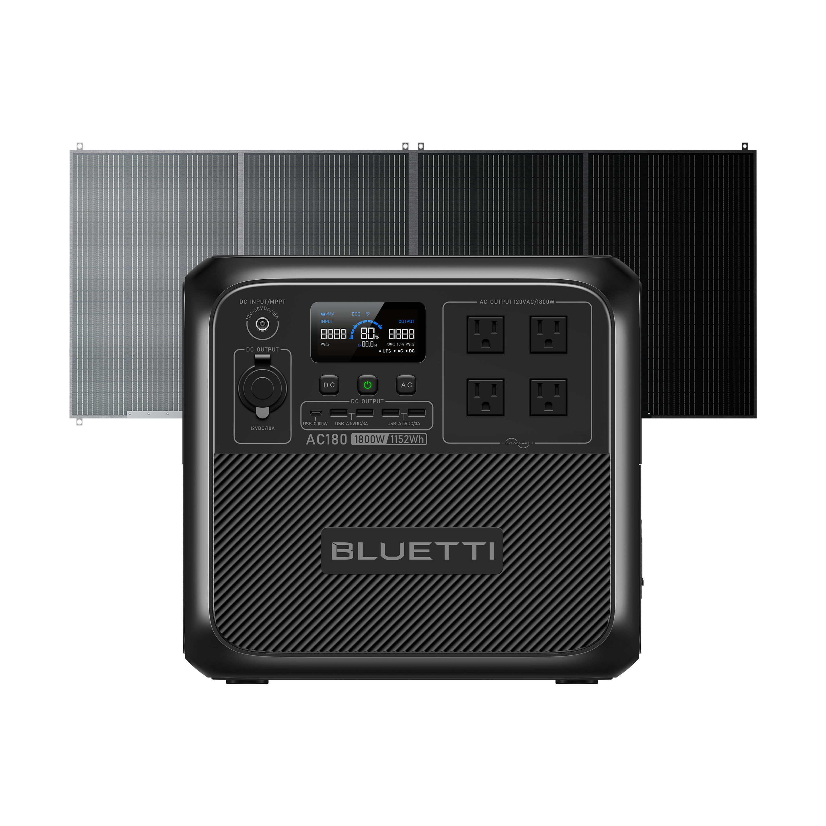 BLUETTI AC180 Solar Portable Power Station / 1,800W 1,152Wh, AC180+PV350 / 1800W, 1152Wh, 350W Solar Kit