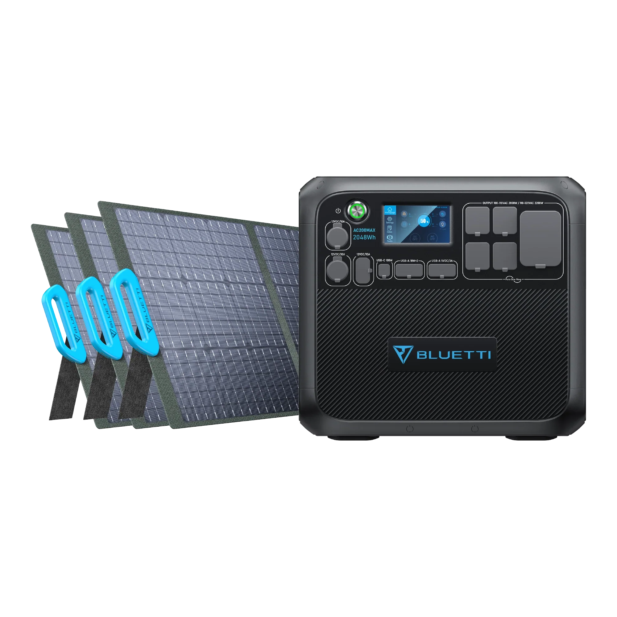 BLUETTI AC200MAX Expandable Power Station / 2,200W AC Pure Sine Wave Inverter 2, 048Wh, LiFePO4 Lithium Battery AC200MAX+3*PV200 / 2,200W, 2048Wh,