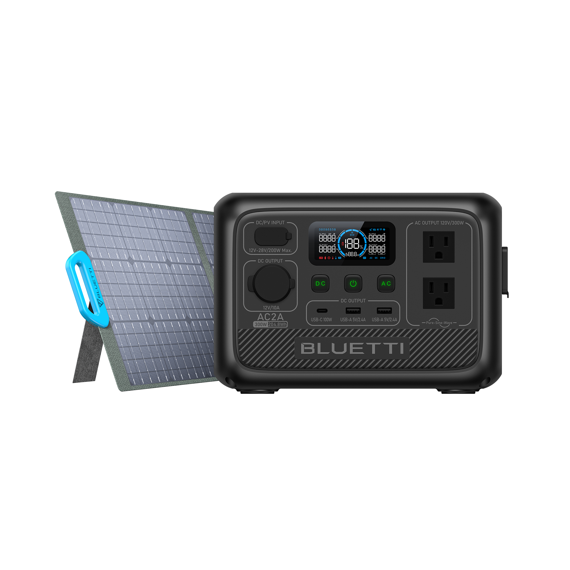 BLUETTI AC2A: Your Compact Power Solution for On-the-Go Adventures AC2A+PV200 / 300W,204Wh 200W Solar Kit