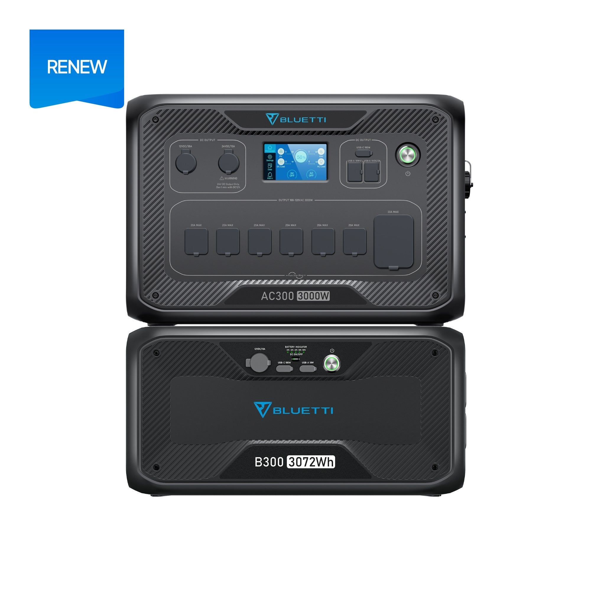 BLUETTI AC300 + 1*B300 / Home Battery Backup Grid-tied System, 3,000W AC Pure Sine Wave Inverter, 2400W Max.Solar Input