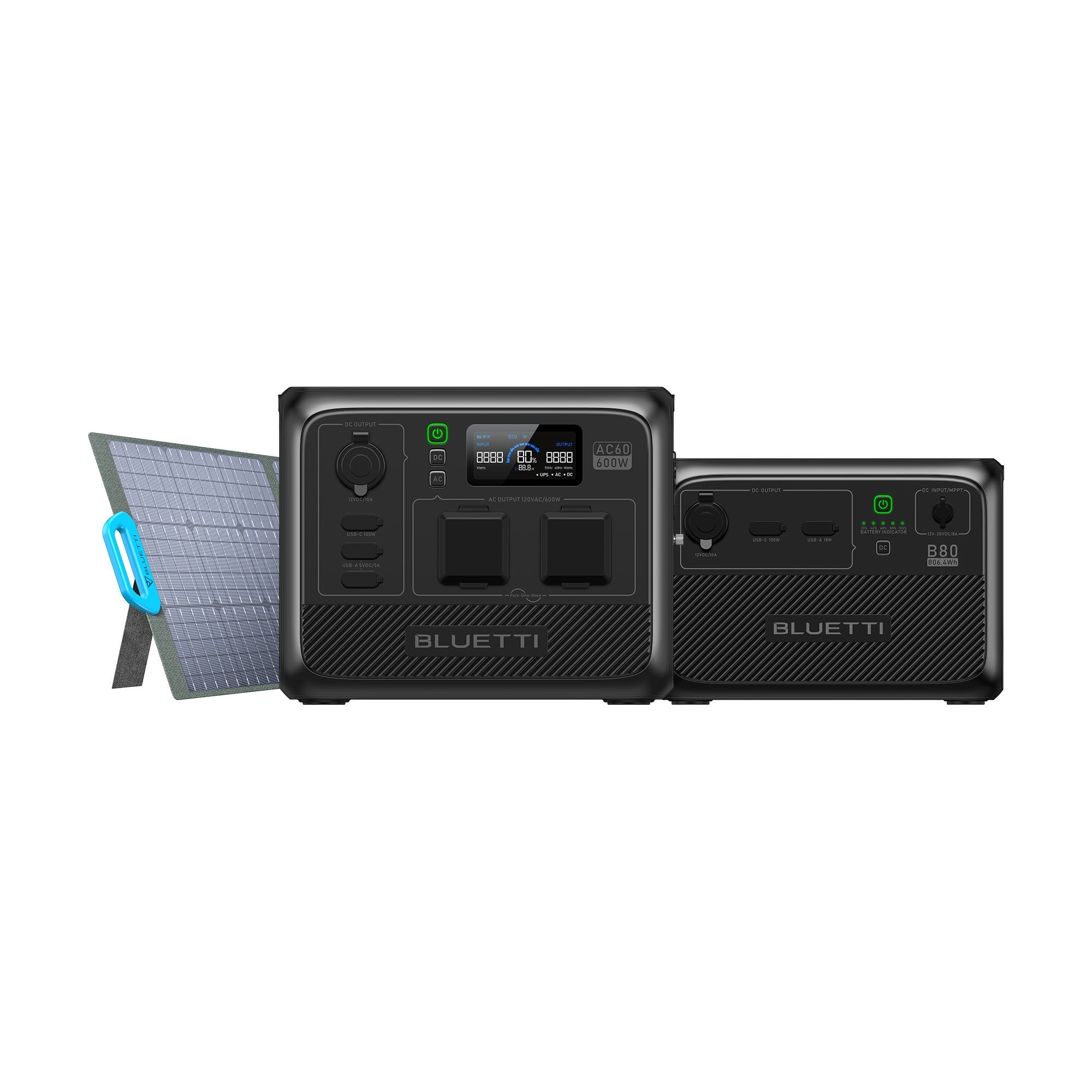 BLUETTI AC60 Portable Power Station / 600W 403Wh, AC60+B80+PV200 / 600W, 1209Wh, 200W Solar Kit