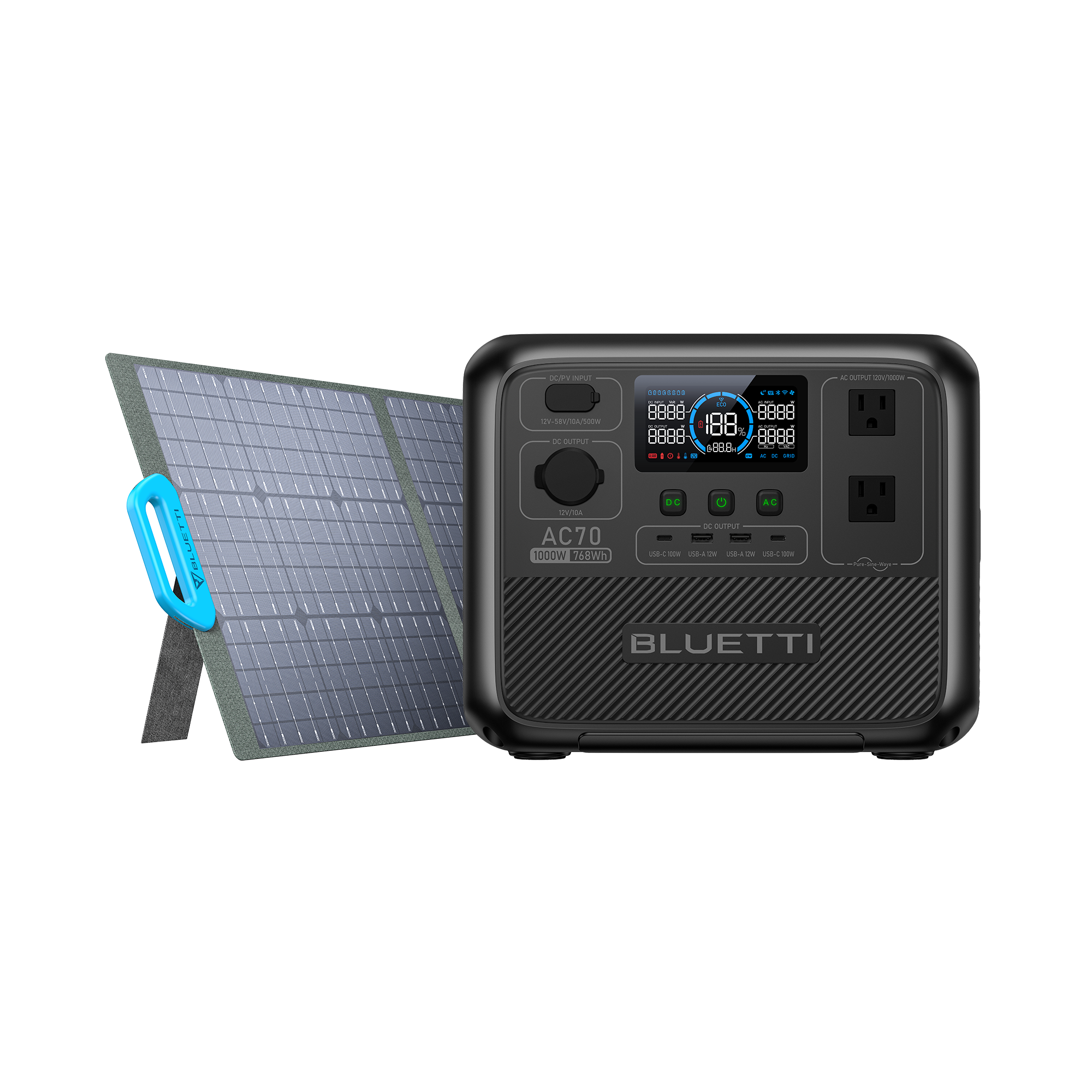 Save Big on the BLUETTI AC70: New Product Promotion at $499.00 AC70+PV200 / 1000W,768Wh,200W Solar Kit