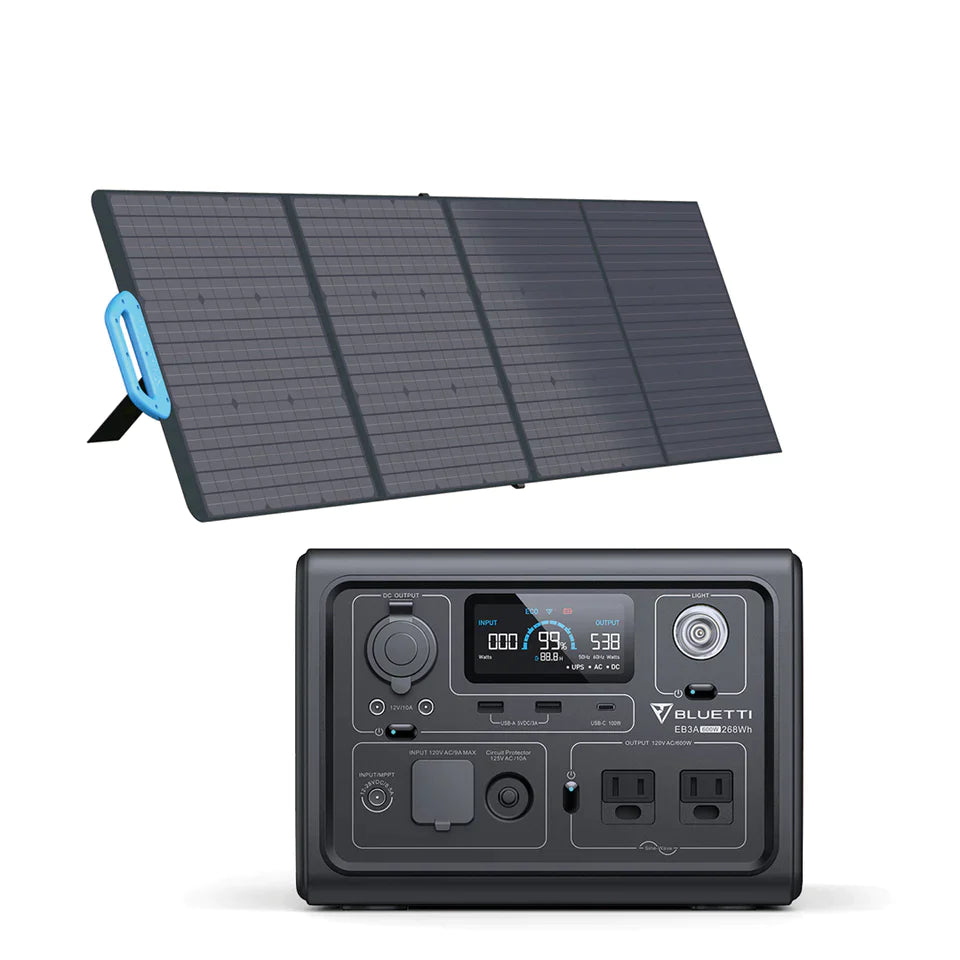 BLUETTI EB3A Portable Power Station For Camping / 600W 268Wh, Camping & Off-Grid Power Supply EB3A+PV120 / 600W, 268WH,120W Solar Kit