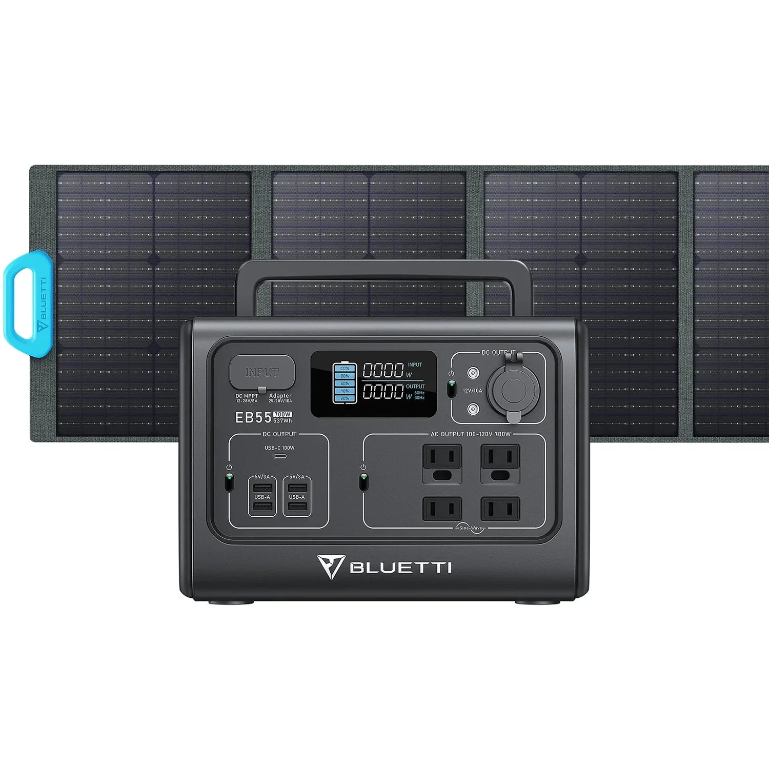 BLUETTI EB55 Portable Power Station / 700W 537Wh / Portable Lithium Battery For Camping EB55+PV120 / 700W, 537WH, 120W Solar Kit