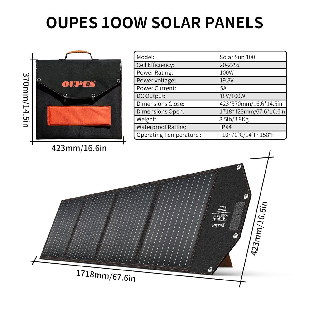 OUPES 100W Portable Solar Panel